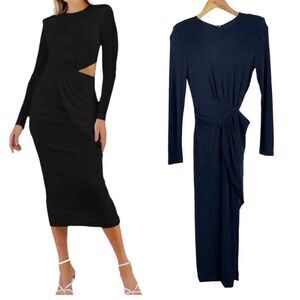 NWOT Misha | Vina Women's 4 Blue Jersey Long Sleeve‎ Cutout Midi Cocktail Dress